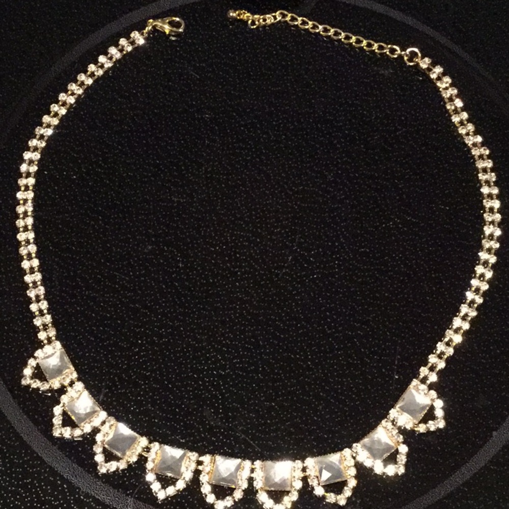 Gold Tone 20” Necklace, With  Many Rhinestones.